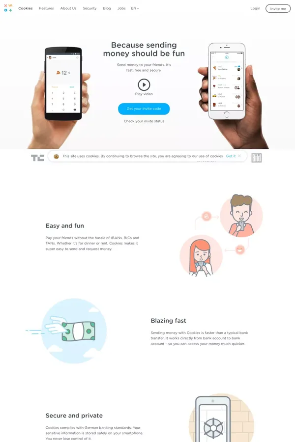 Because sending money should be fun | Cookies App - Landing design inspiration