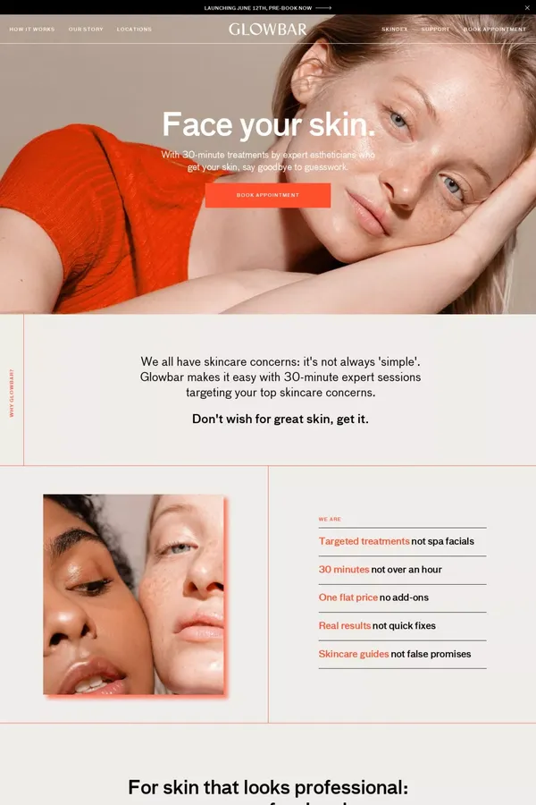 Glowbar | Face Your Skin in 30 Minutes - Landing design inspiration