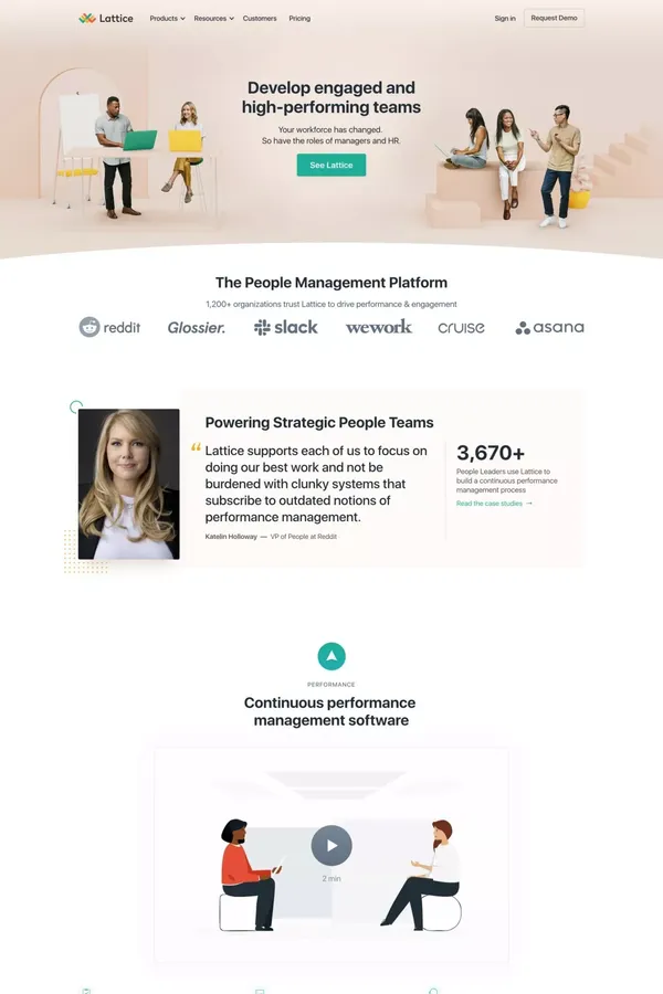 People Management | Performance and Engagement Software | Lattice - Landing design inspiration