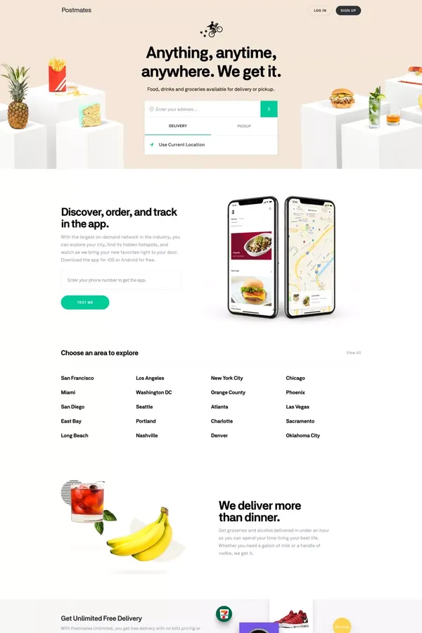 Postmates: Food Delivery, Groceries, Alcohol - Anything from Anywhere - Landing design inspiration