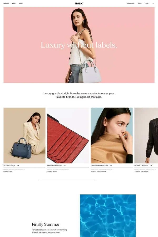 Italic | Luxury without labels. - Ecommerce design inspiration