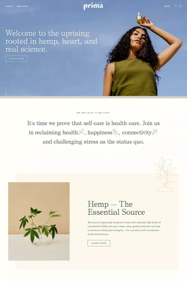 Prima | Beauty & Wellness Rooted in CBD, Hemp, Heart, and Science - Ecommerce design inspiration