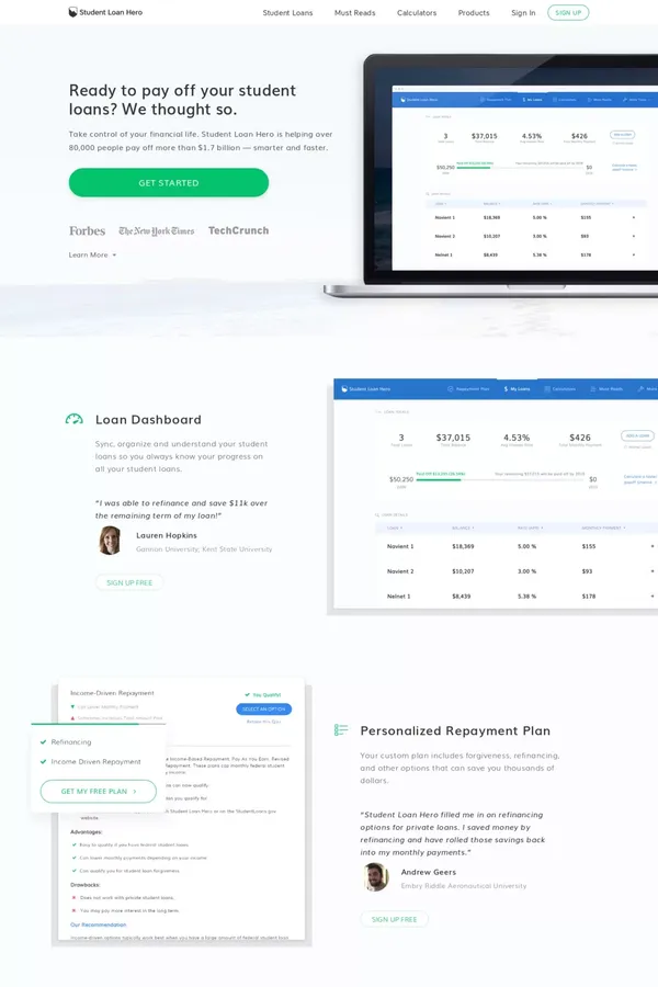 Student Loan Hero | Calculators and Tools to Pay Off Student Loans - Landing design inspiration