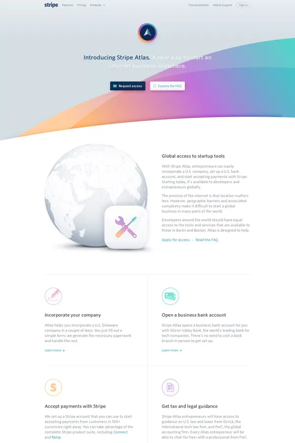 Stripe: Atlas - Landing design inspiration