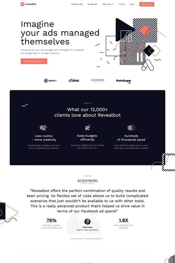 Facebook, Instagram & Google Ads optimization platform - Landing design inspiration