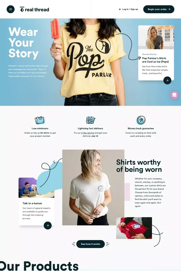 Real Thread | Super Soft Custom T-Shirts - Landing design inspiration