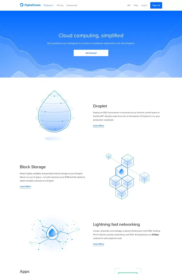 Products on DigitalOcean | Cloud computing for developers - Landing design inspiration