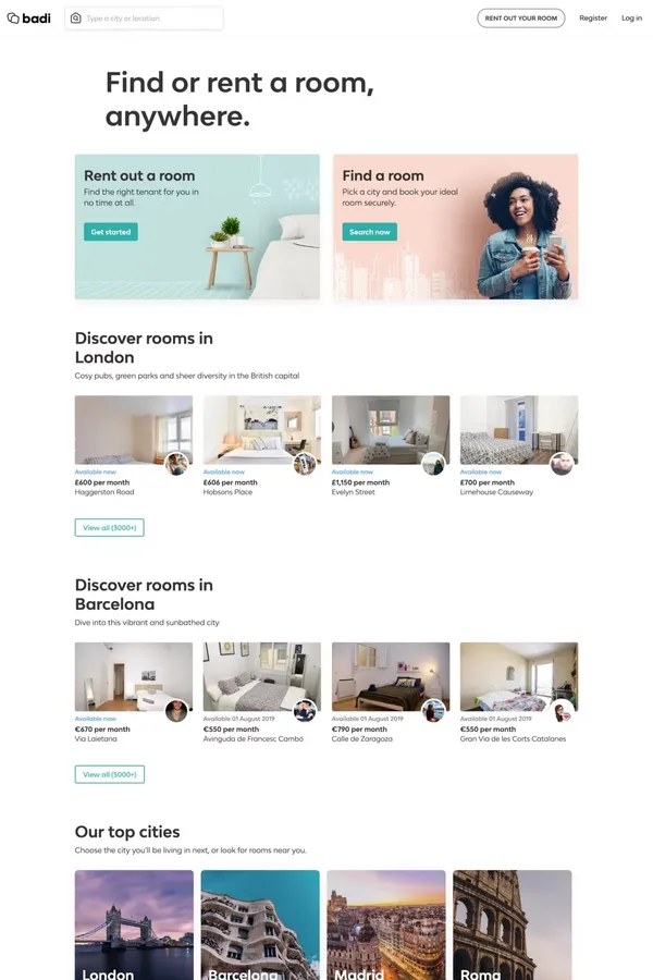 Badi - Rooms for rent and roommates - Landing design inspiration