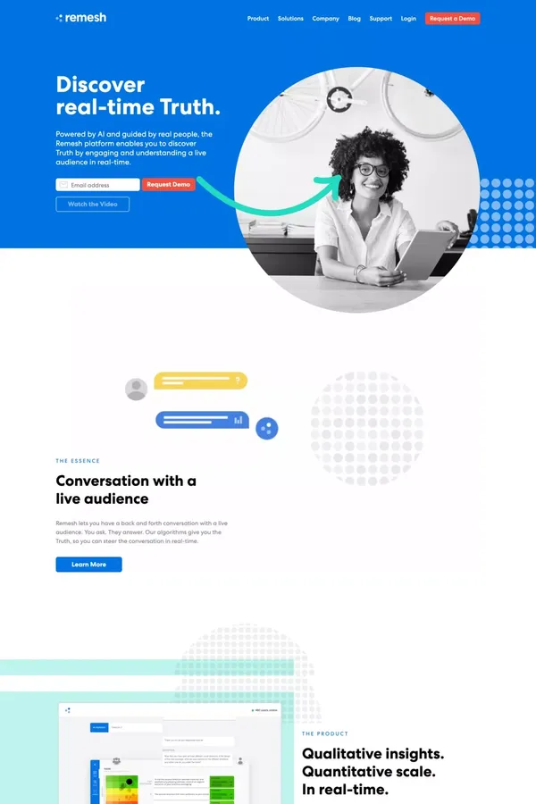 Discover Real-Time Customer and Employee Truth | Remesh - Landing design inspiration