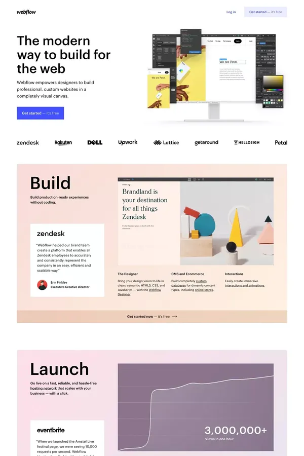 The modern way to build for the web | Webflow - Landing design inspiration