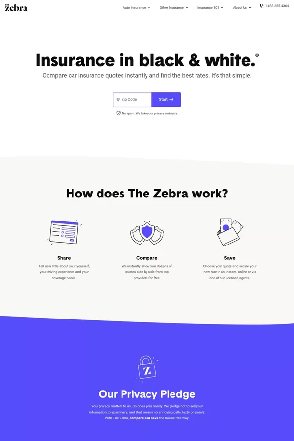 Compare Car Insurance Quotes: Fast, Free, Simple | The Zebra - Landing design inspiration