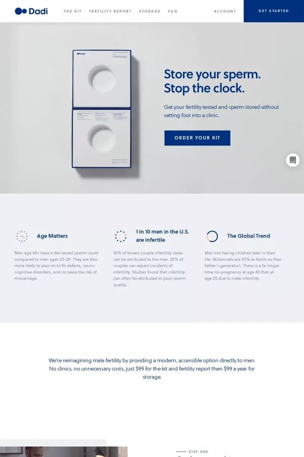 Dadi | The sperm storage, at-home male fertility kit $99 - Landing design inspiration