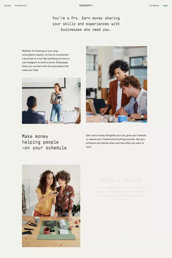 Make money helping businesses — Sidesupply - Landing design inspiration