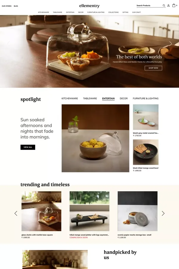 Buy handmade home decor products online at ellementry store - Ecommerce design inspiration