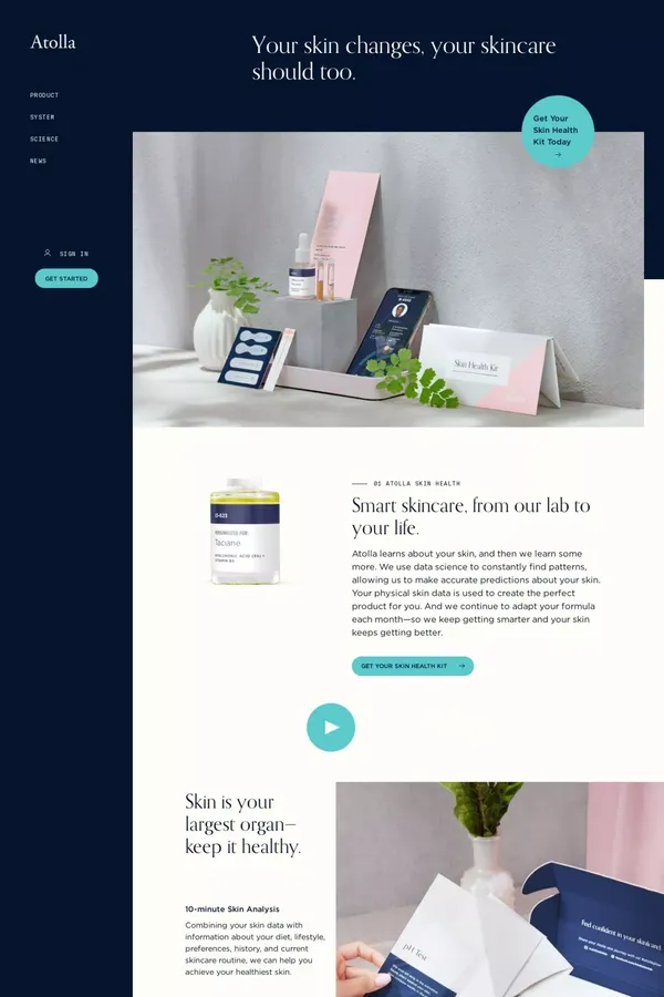Atolla Skin Health System - Landing design inspiration