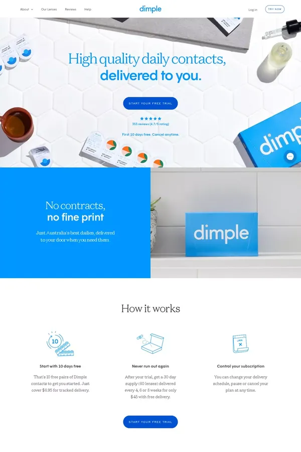 Dimple™ | Affordable Daily Contact Lenses on Subscription - Landing design inspiration