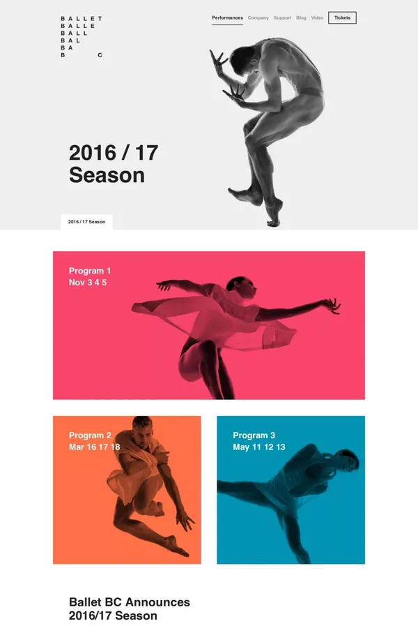 Ballet BC - Landing design inspiration