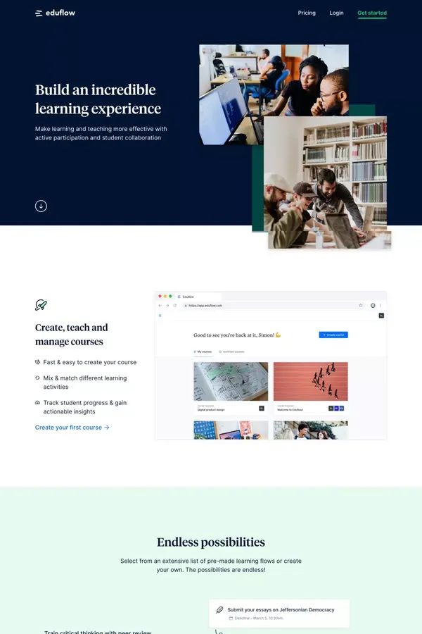 Eduflow · Build an incredible learning experience - Landing design inspiration