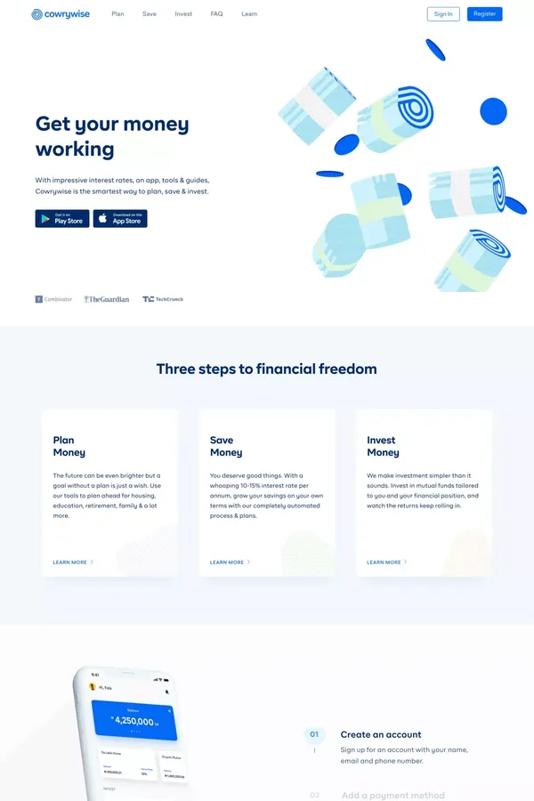 The Smart Way to Plan, Save and Invest Online - Cowrywise - Landing design inspiration