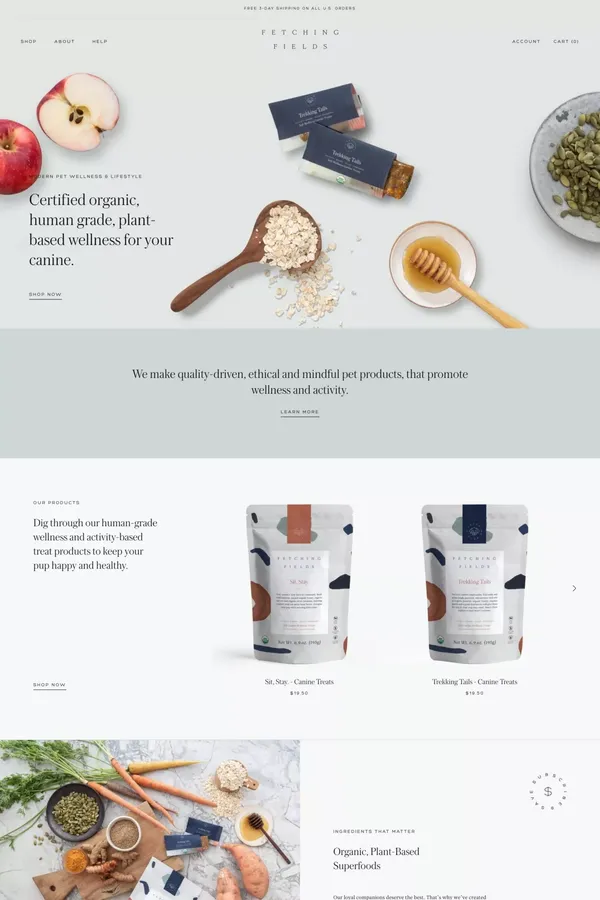 Fetching Fields – Modern Canine Wellness & Lifestyle Certified Organic - Ecommerce design inspiration