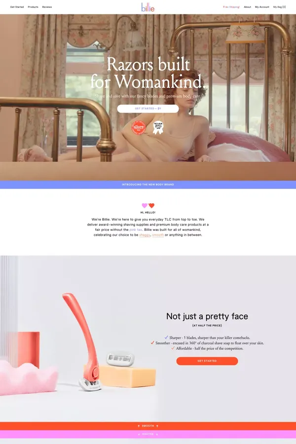 Billie | The New Body Brand - Landing design inspiration