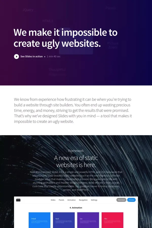 Slides Framework: Beautiful Website Builder - Designmodo - Landing design inspiration