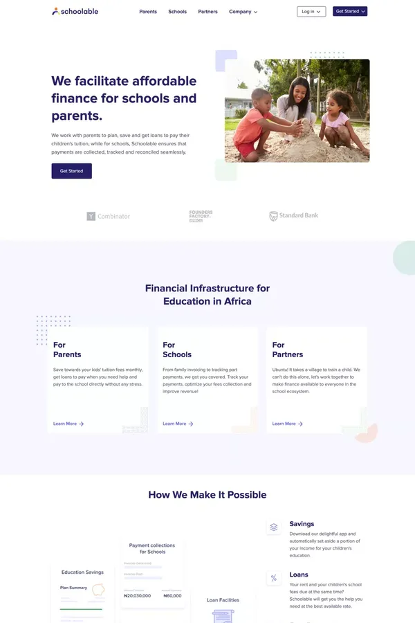 Schoolable: The simple way to plan, save and track tuition payments for schools and parents - Landing design inspiration