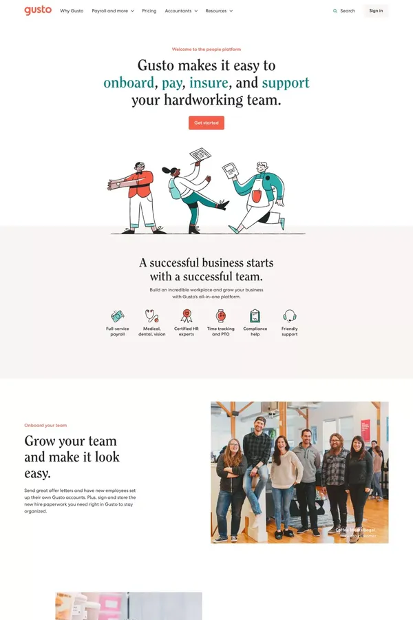 Small Business Payroll, Benefits, HR, and Everything Else | Gusto - Landing design inspiration