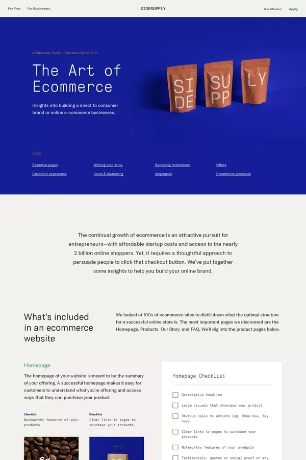 The Art of Ecommerce — Sidesupply - Landing design inspiration