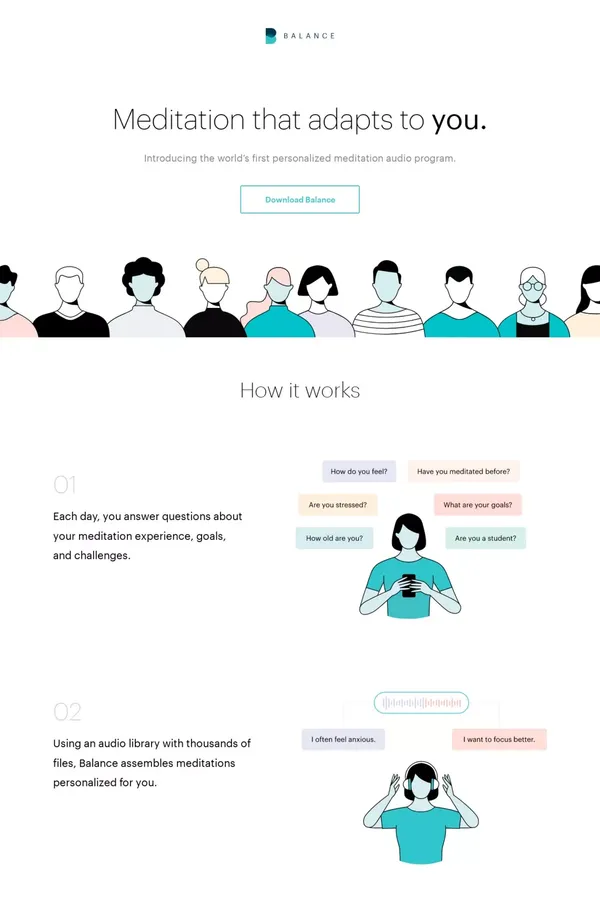 Balance - Personalized meditation - Landing design inspiration