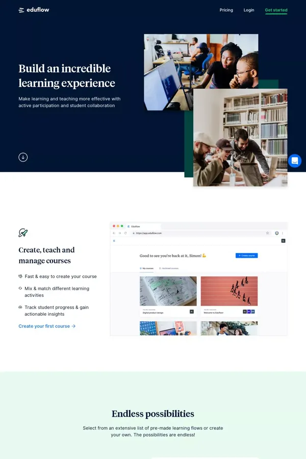 Eduflow · Build an incredible learning experience - Landing design inspiration