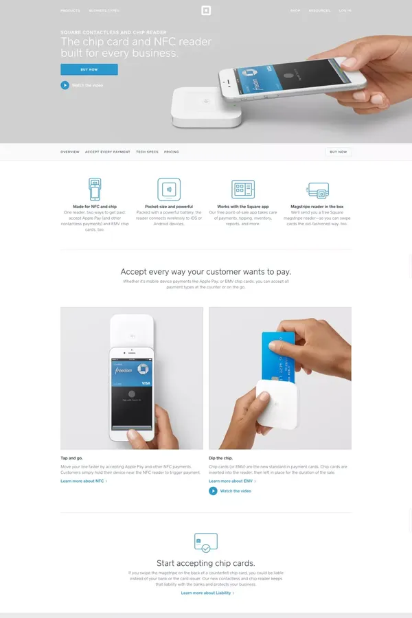 Square | NFC Reader - Accept Apple Pay and Chip Cards - Landing design inspiration