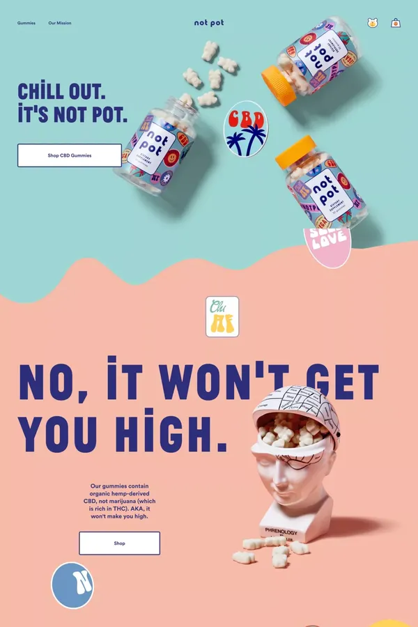 Not Pot CBD Gummies - Vegan + USA Hemp - NotPot.com - Landing design inspiration