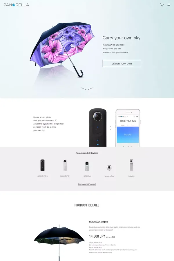 PANORELLA - Carry your own sky - Landing design inspiration