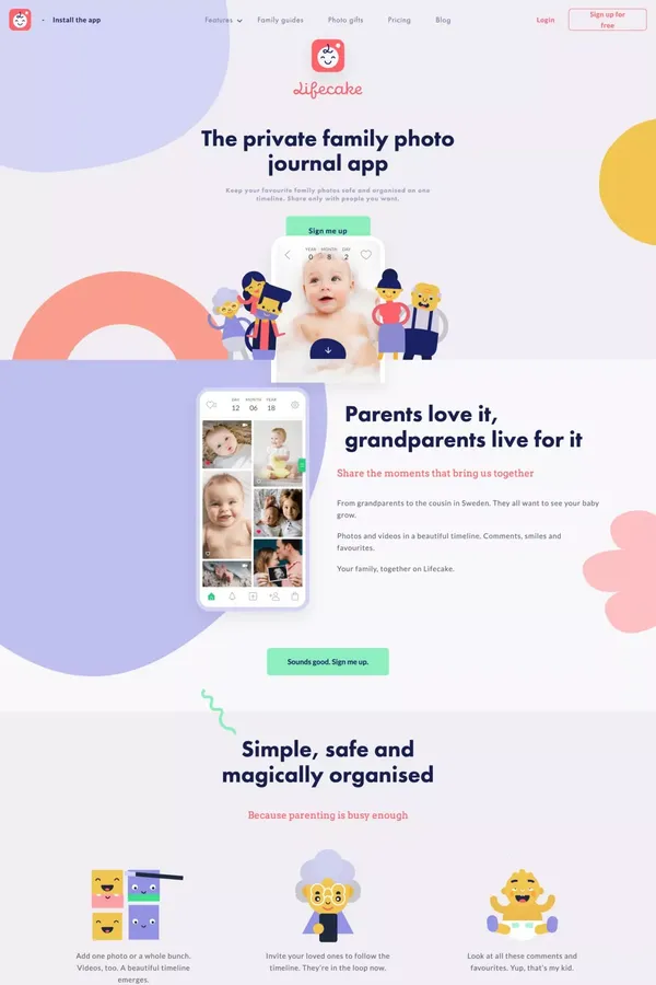 Kids’ photo journal for family | Lifecake - Landing design inspiration