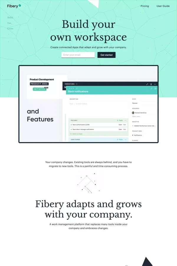 Fibery — work management platform that adapts to companies and grows with them. - Landing design inspiration