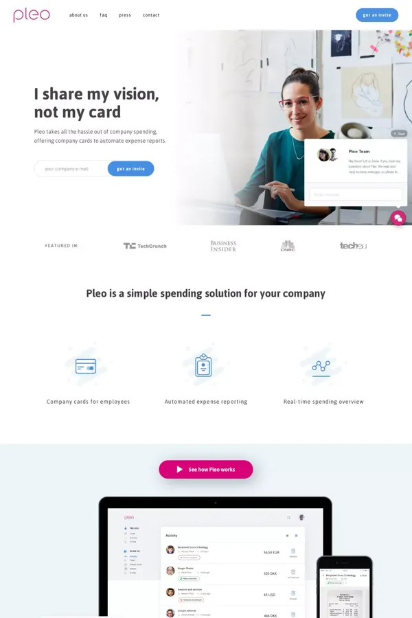 Pleo - A Company Payment Card That Works For You - Landing design inspiration