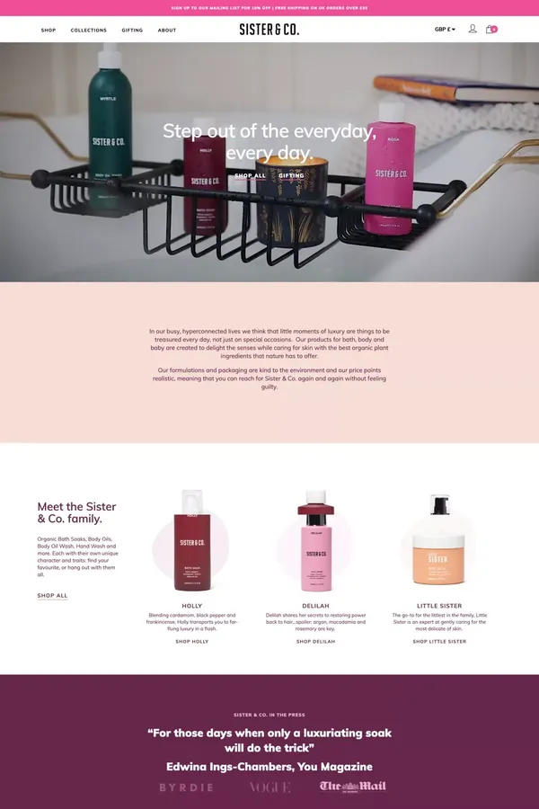 Sister & Co. Everyday luxuries that don’t cost the earth. - Landing design inspiration