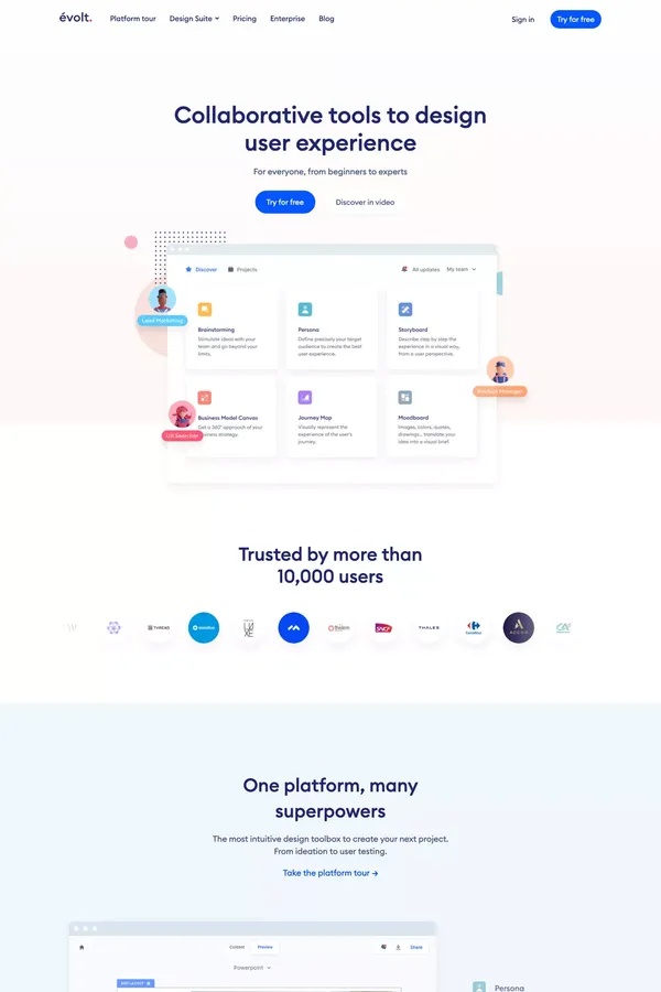évolt - Collaborative User Experience Design tools - Landing design inspiration