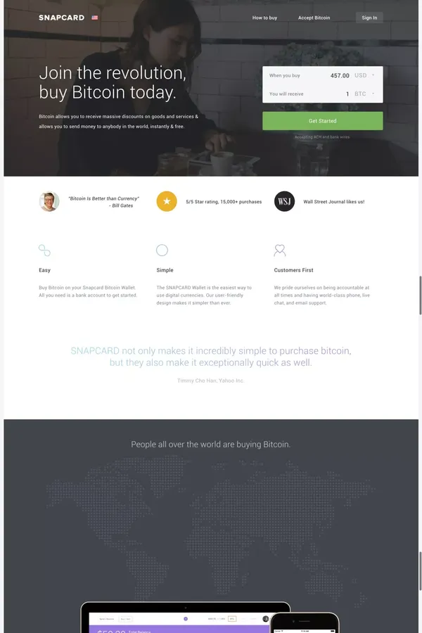 Snapcard - Bitcoin Wallet! - Landing design inspiration