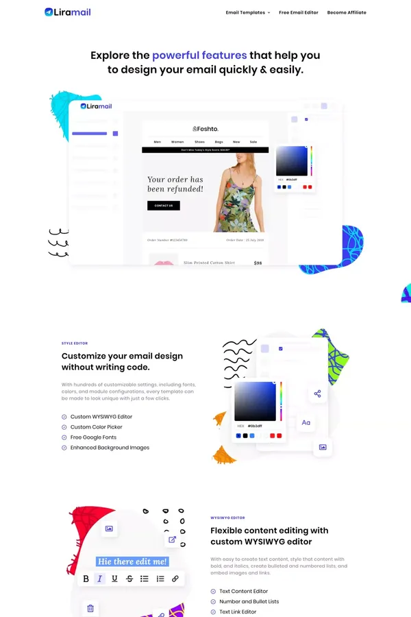 Email Editor - Liramail - Landing design inspiration