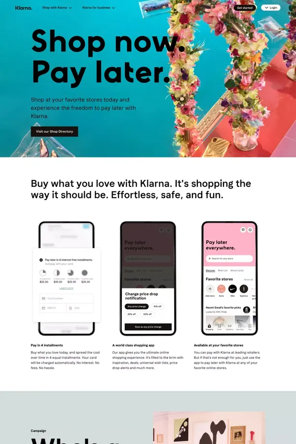 Klarna US | Buy now and pay later. No interest. No fees. - Landing design inspiration