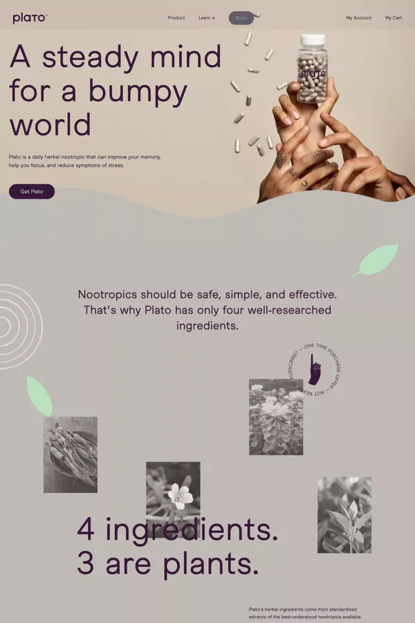 plato — Plato is a simple, natural, daily nootropic. - Landing design inspiration