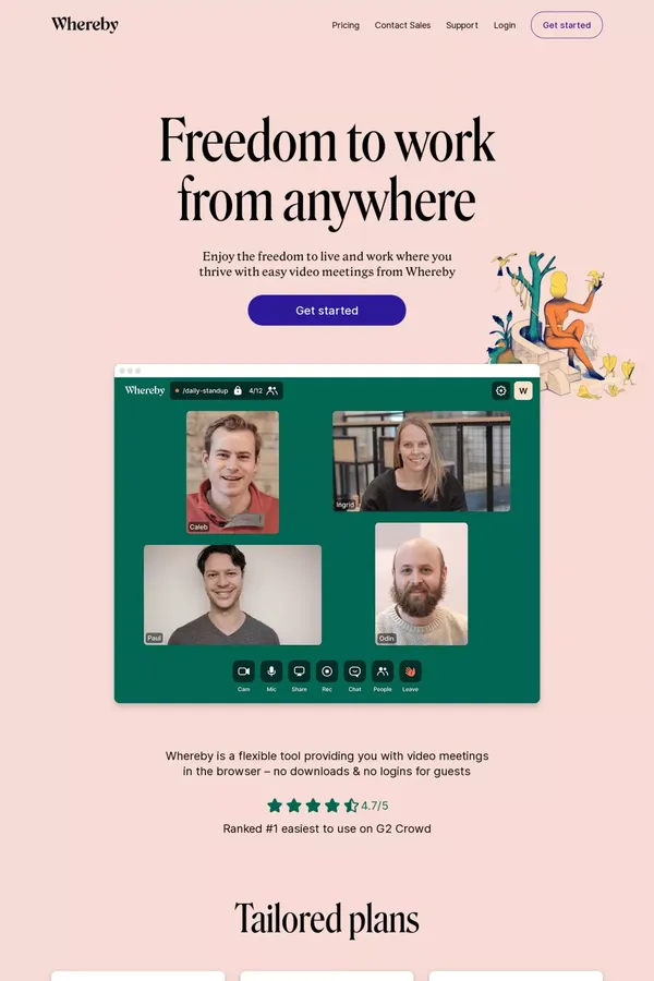 Video Meetings, Video Conferencing and Screen Sharing | Whereby - Landing design inspiration