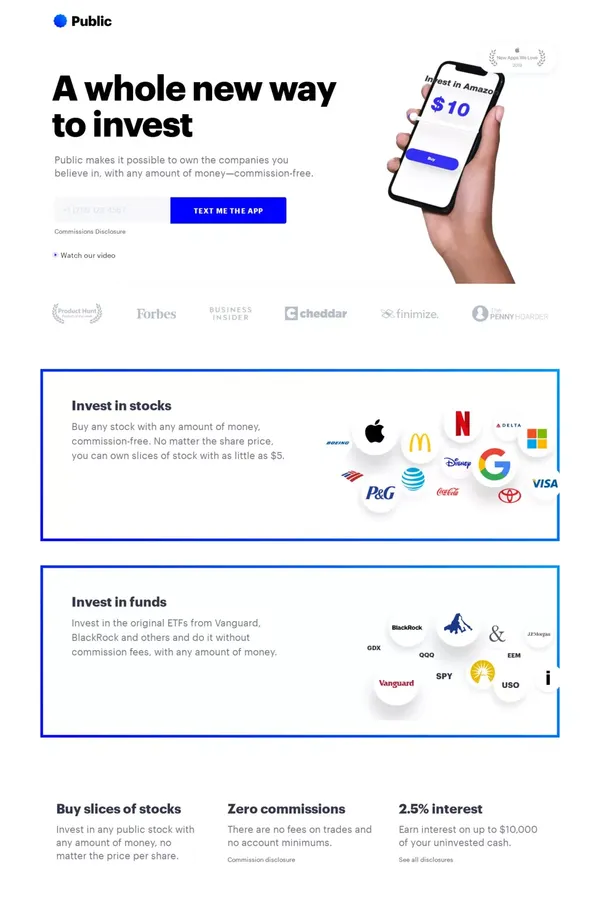 Commission Free Stock Trading App: Invest with No Account Minimums | Public - Landing design inspiration