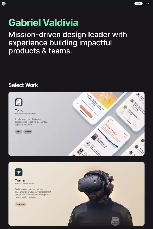 Gabriel Valdivia | Work - Portfolio design inspiration