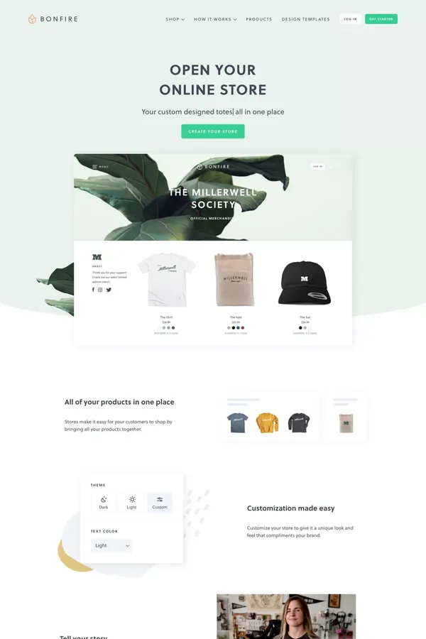 Bonfire - Design & Sell Custom Shirts Online - Landing design inspiration