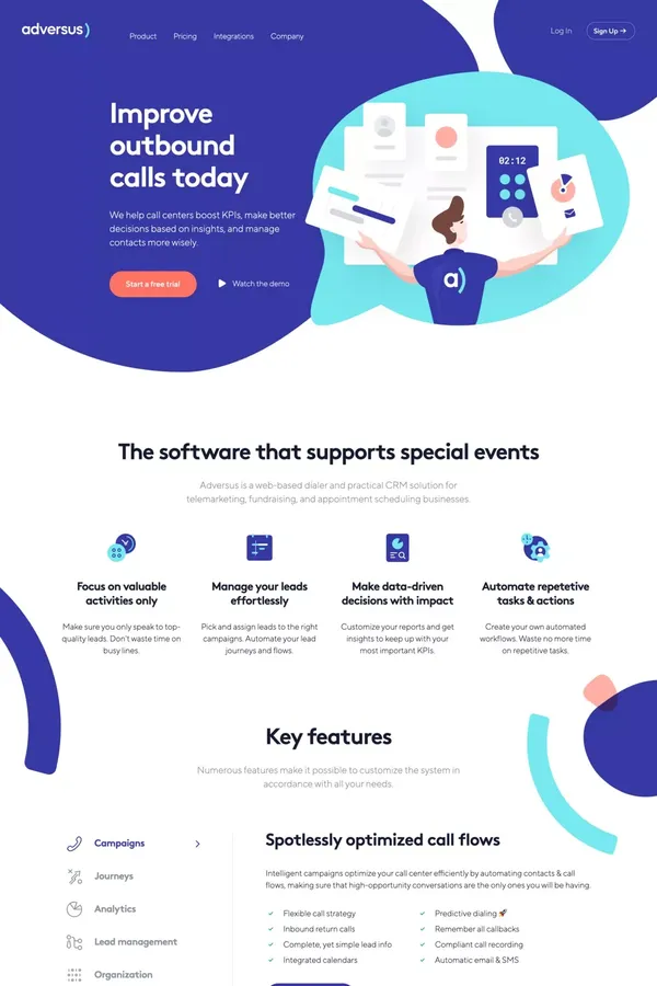 Improves Outbound Call Centers | Adversus - Landing design inspiration