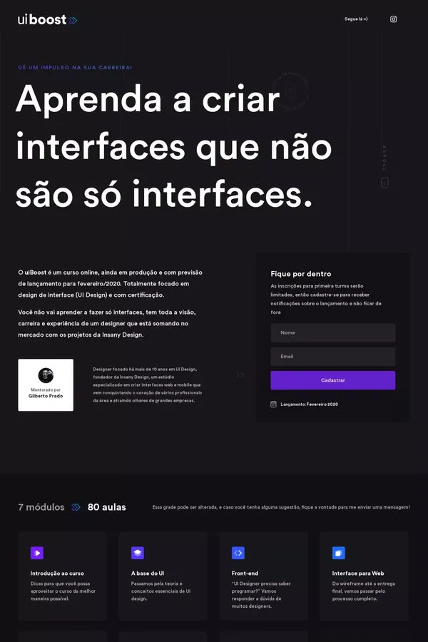 uiBoost - Novo curso online de Design de Interfaces - Landing design inspiration