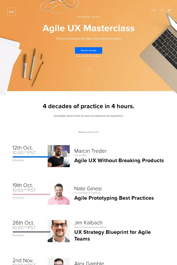 Agile UX Masterclass - Landing design inspiration
